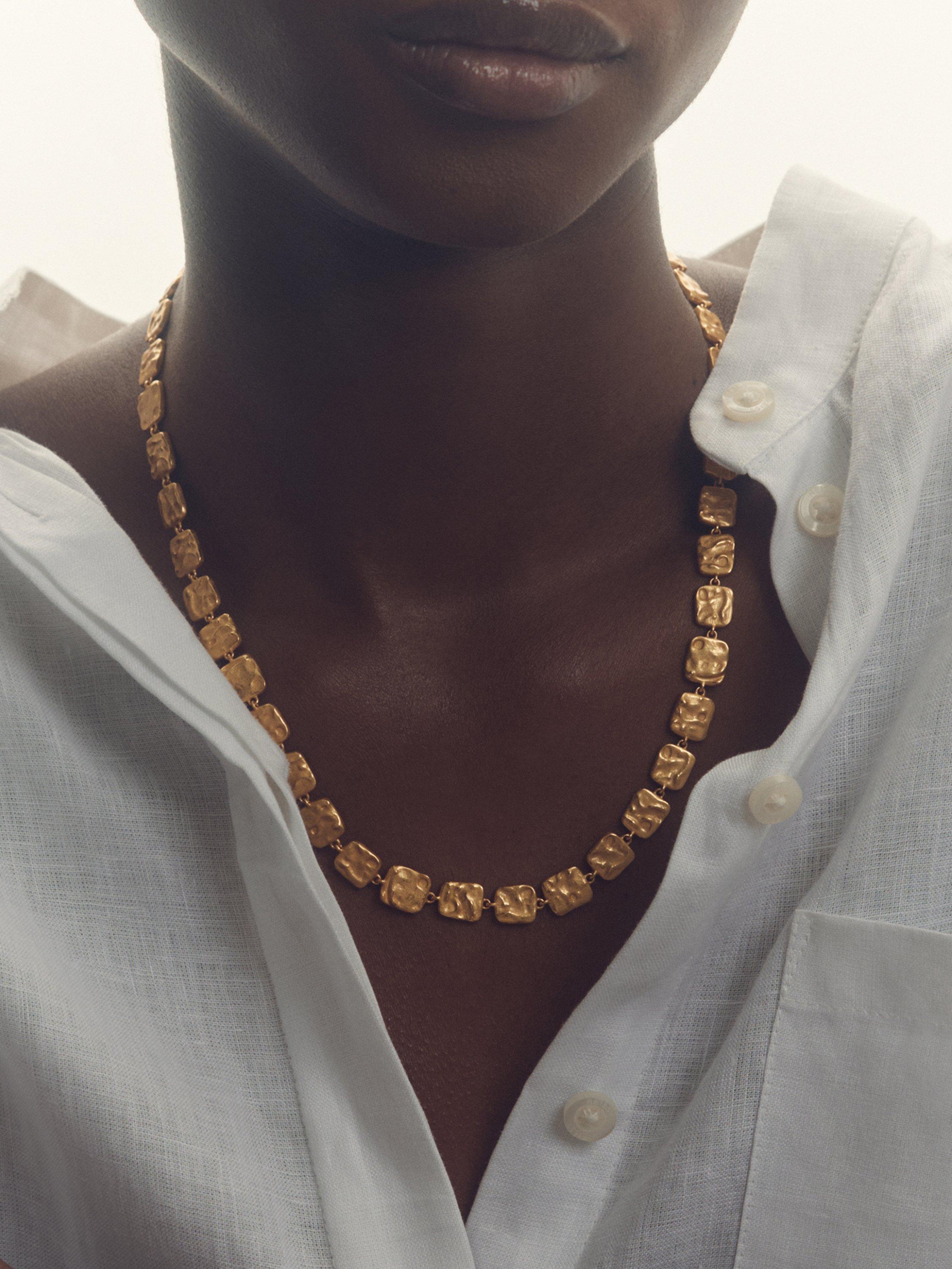 Product image 2 of 6, which shows Reiss Mila Molten Square Chain Necklace, Gold