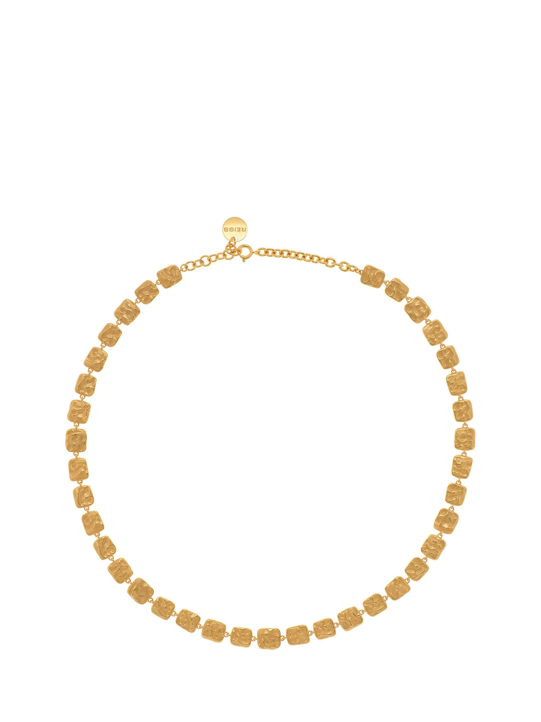 Product image 5 of 6, which shows Reiss Mila Molten Square Chain Necklace, Gold