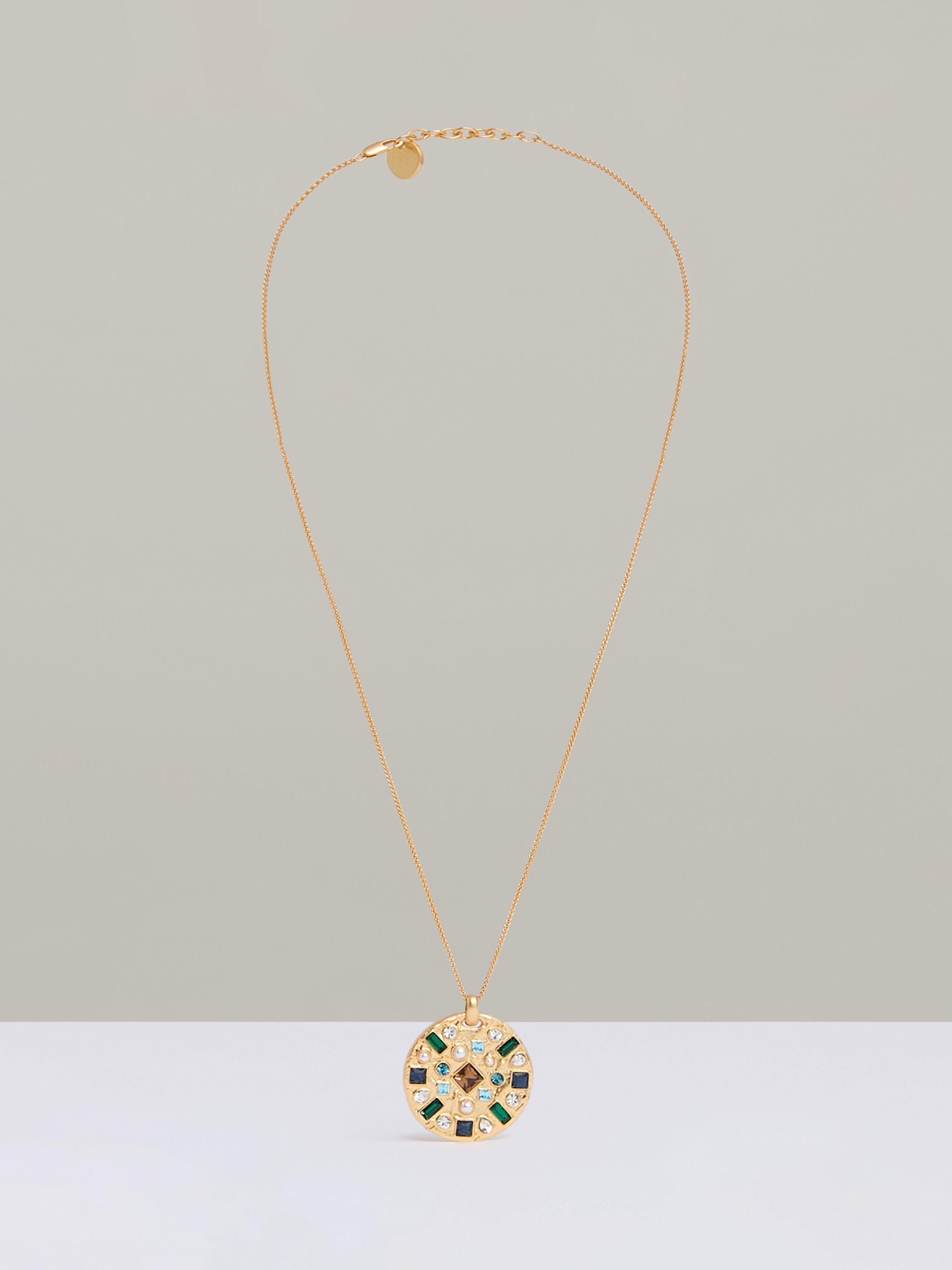 Product image 1 of 6, which shows Reiss Skye Crystal Coin Pendant Necklace, Gold/Multi