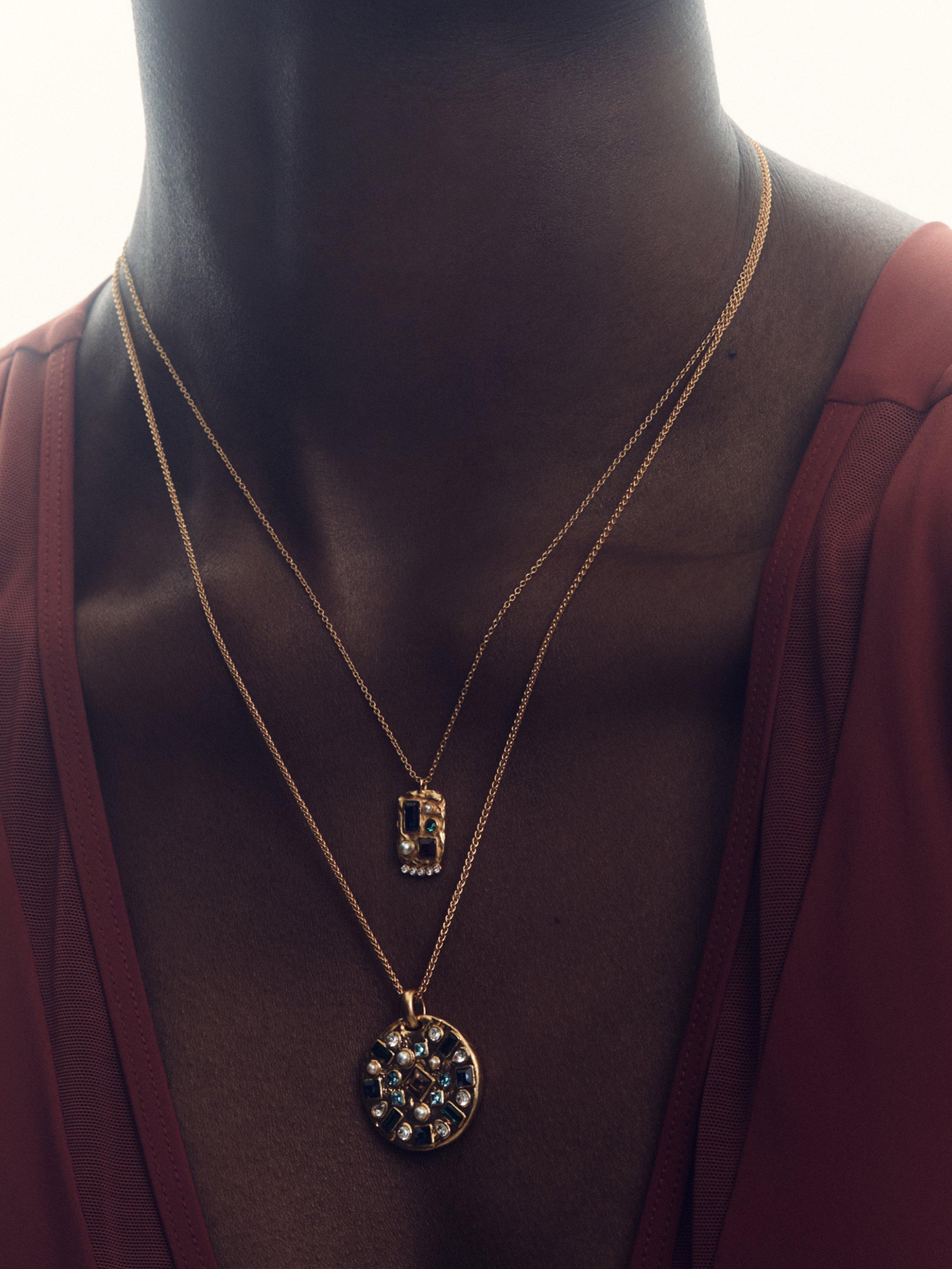 Product image 2 of 6, which shows Reiss Skye Crystal Coin Pendant Necklace, Gold/Multi