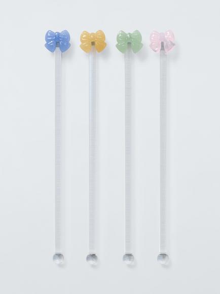 John Lewis Bow Cocktail Stirrer Swizzle Sticks, Set of 4, Multi, Clear