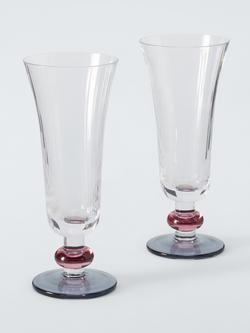 John Lewis Beaded Stem Ribbed Glass Champagne Flute, Set of 2, 185ml, Blue/Pink, Blue/Pink