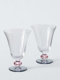 John Lewis Beaded Stem Ribbed Wine Glass, Set of 2, 245ml, Blue/Pink, Blue/Pink