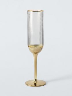 John Lewis Gold Base Ribbed Glass Champagne Flute, Set of 2, 170ml - view 2, Gold