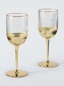 John Lewis Gold Base Ribbed Wine Glass, Set of 2, 310ml, Gold