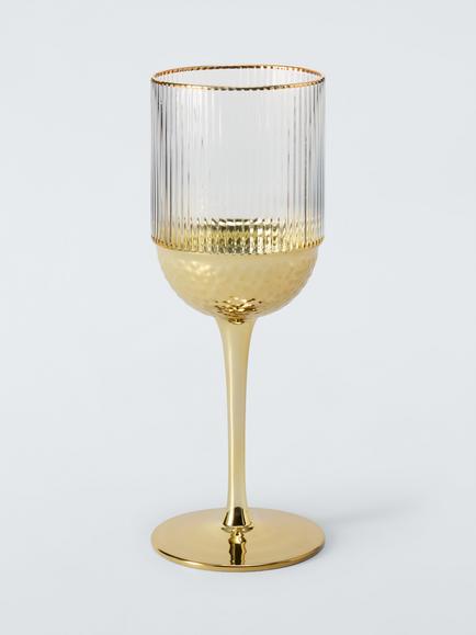 John Lewis Gold Base Ribbed Wine Glass, Set of 2, 310ml - view 2, Gold