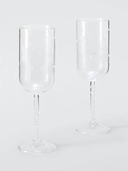 John Lewis White Polka Dot Glass Champagne Flute, Set of 2, 245ml, Clear, Clear