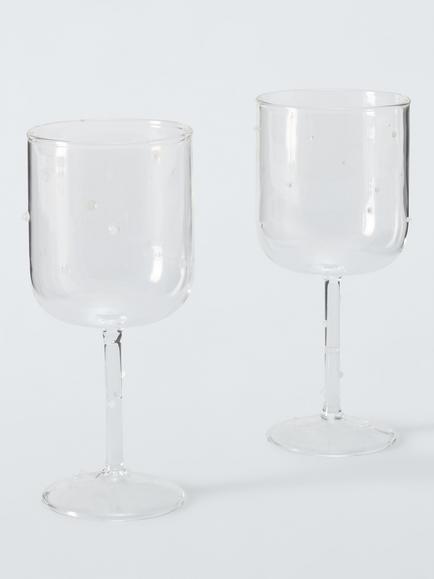 John Lewis White Polka Dot Wine Glass, Set of 2, 340ml, Clear, Clear