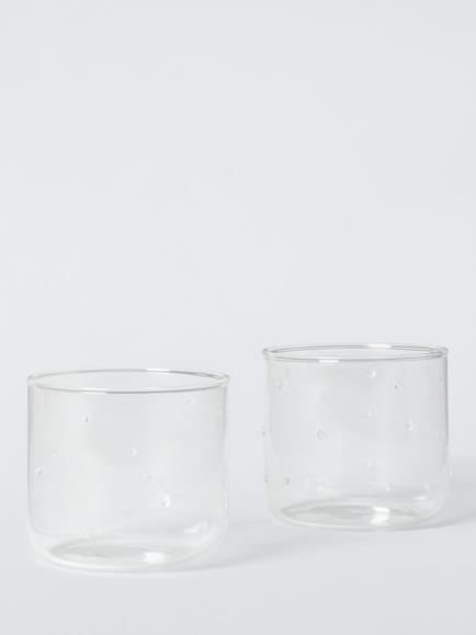 John Lewis White Polka Dot Glass Tumbler, Set of 2, 350ml, Clear, Clear