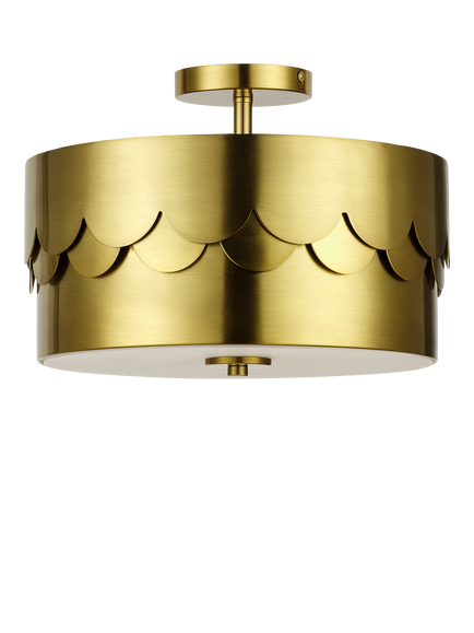 John Lewis Bea Scallop Semi Flush Ceiling Light, Brass, Brass