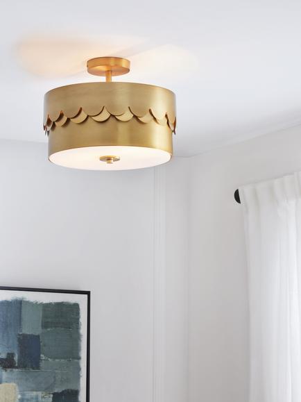 John Lewis Bea Scallop Semi Flush Ceiling Light, Brass - view 2, Brass