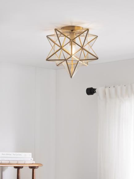 John Lewis Star Semi Flush Pendant Ceiling Light - view 2, Brass Gold