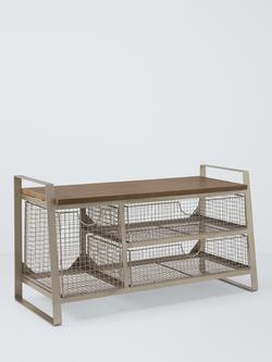 John Lewis Mesh and Mango Wood Shoe Bench, Grey Smoke, Grey Smoke