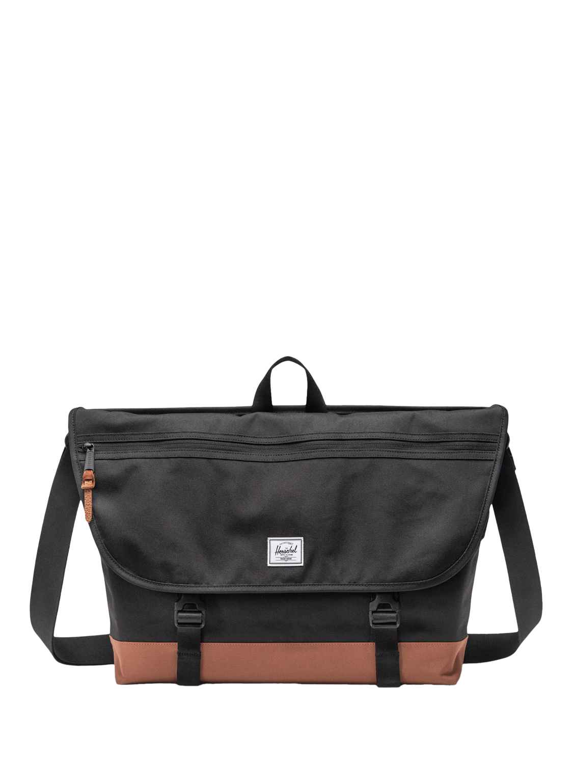 Product image 1 of 4, which shows Herschel Supply Co. Cove Messenger Bag, Black/Saddle Brown