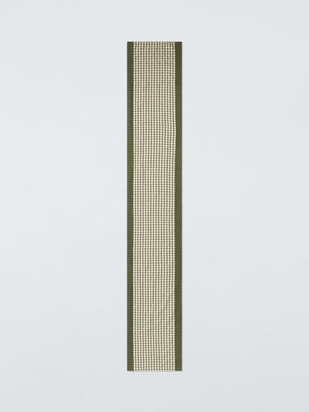 John Lewis Farmhouse Dobby Check Cotton Table Runner, 250cm, Avocado, Avocado