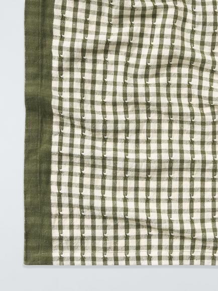 John Lewis Farmhouse Dobby Check Cotton Table Runner, 250cm, Avocado - view 2, Avocado