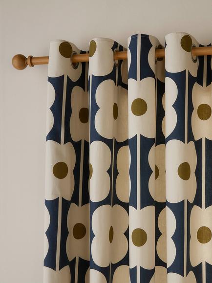 Orla Kiely Abacus Flower Pair Lined Eyelet Curtains, Navy - view 2, Navy