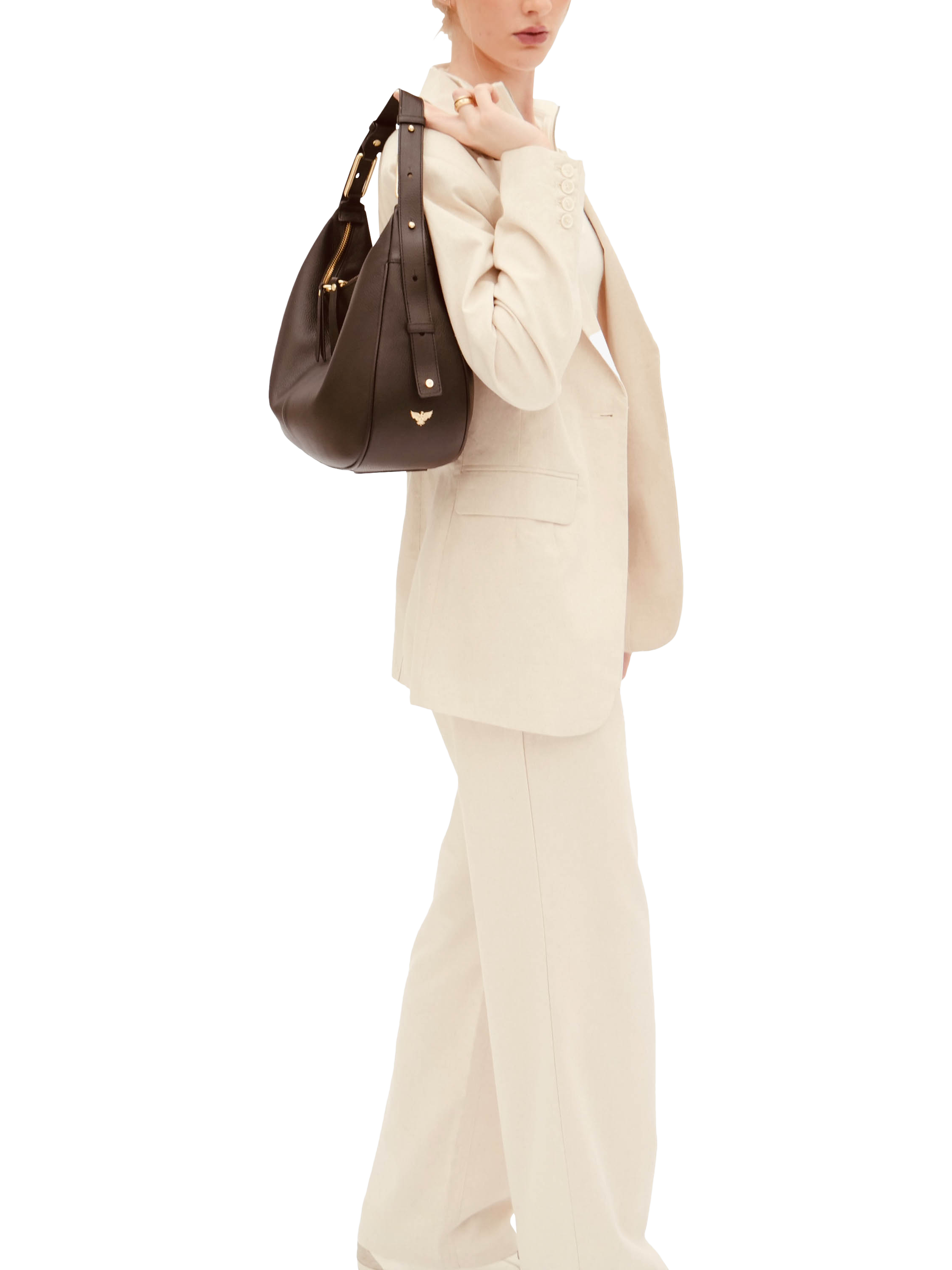 Product image 5 of 7, which shows Apatchy London Charlie Leather Shoulder Bag, Black