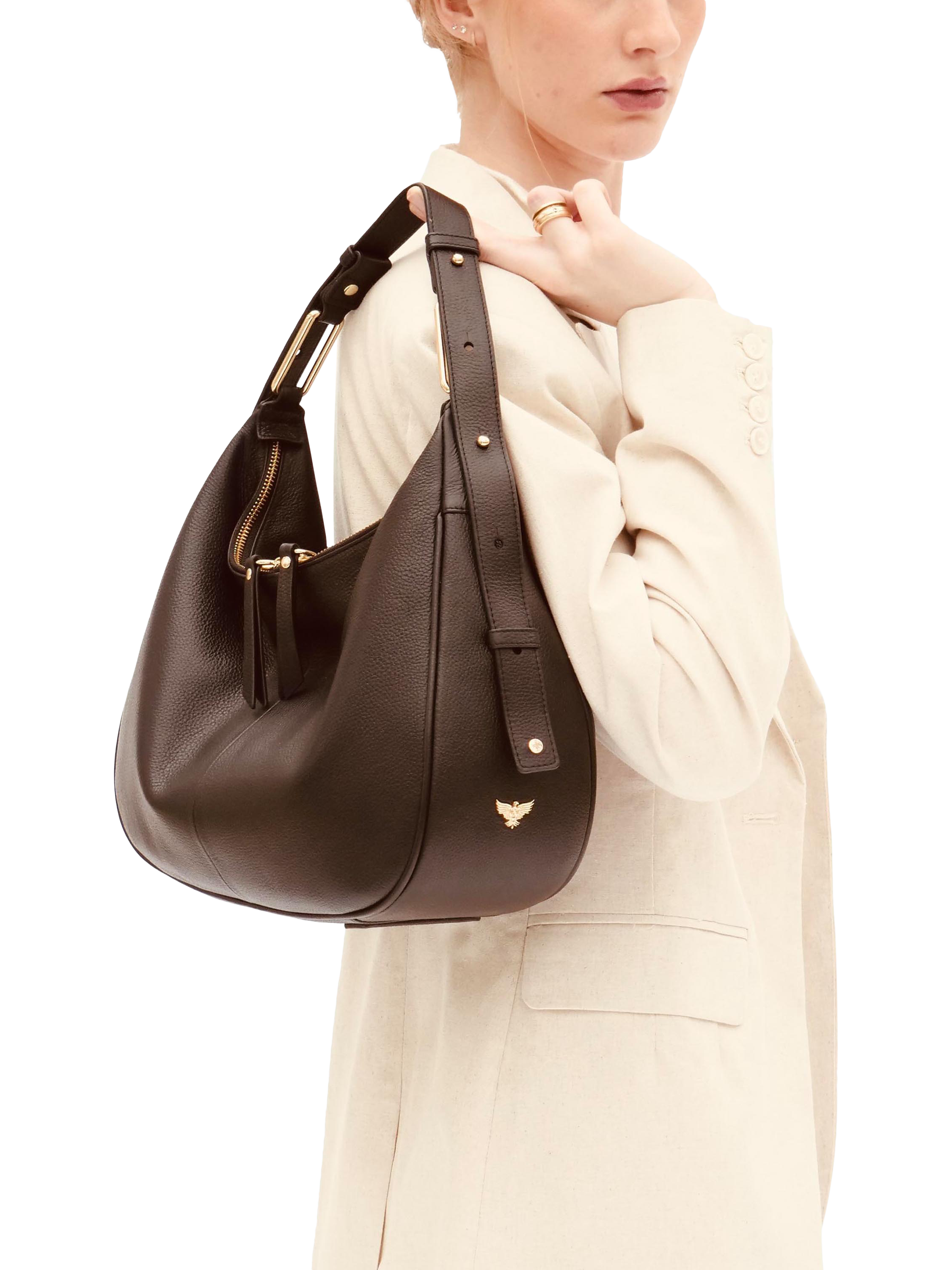 Product image 6 of 7, which shows Apatchy London Charlie Leather Shoulder Bag, Black