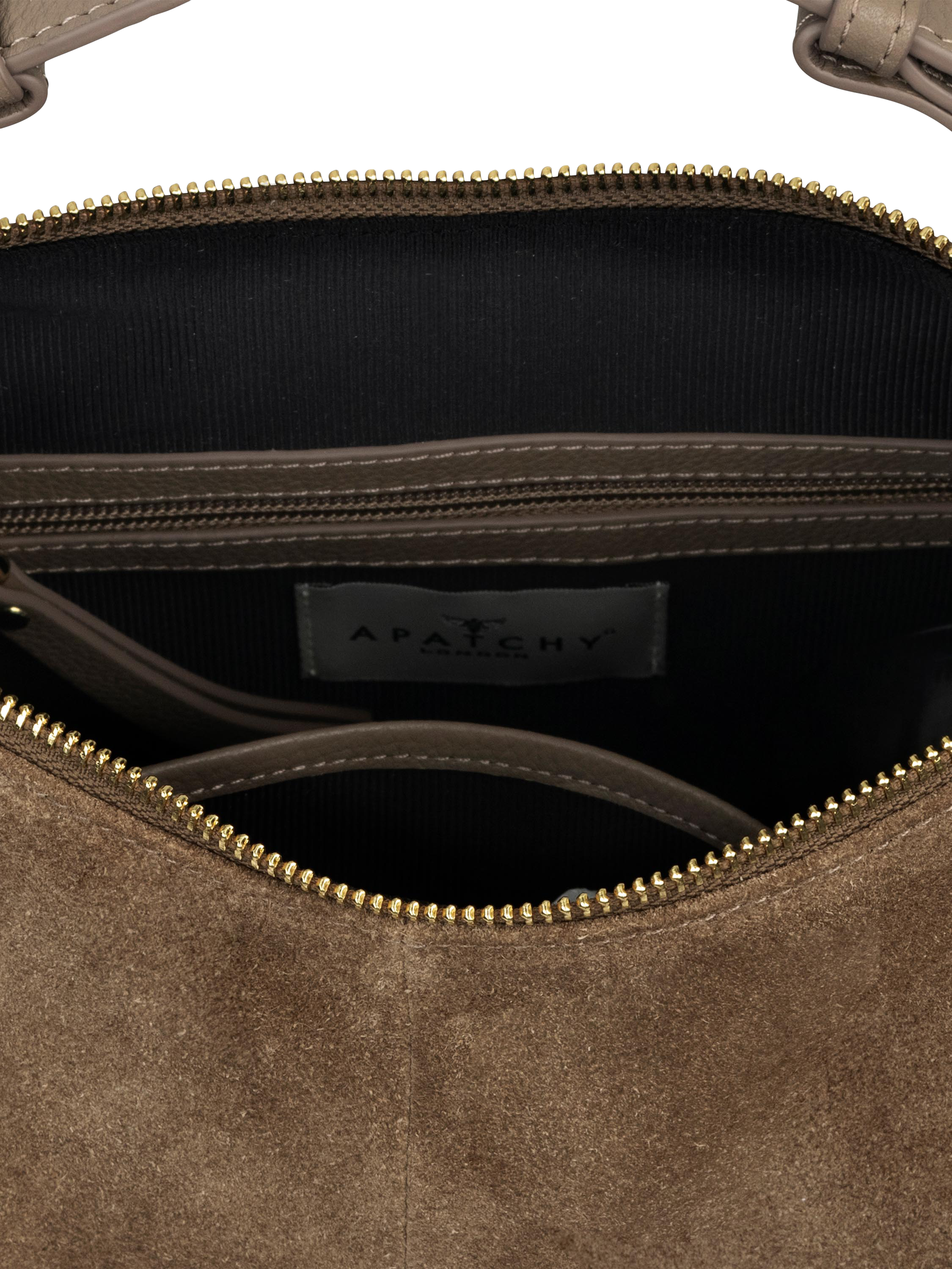 Product image 4 of 6, which shows Apatchy London Charlie Suede Shoulder Bag, Mushroom