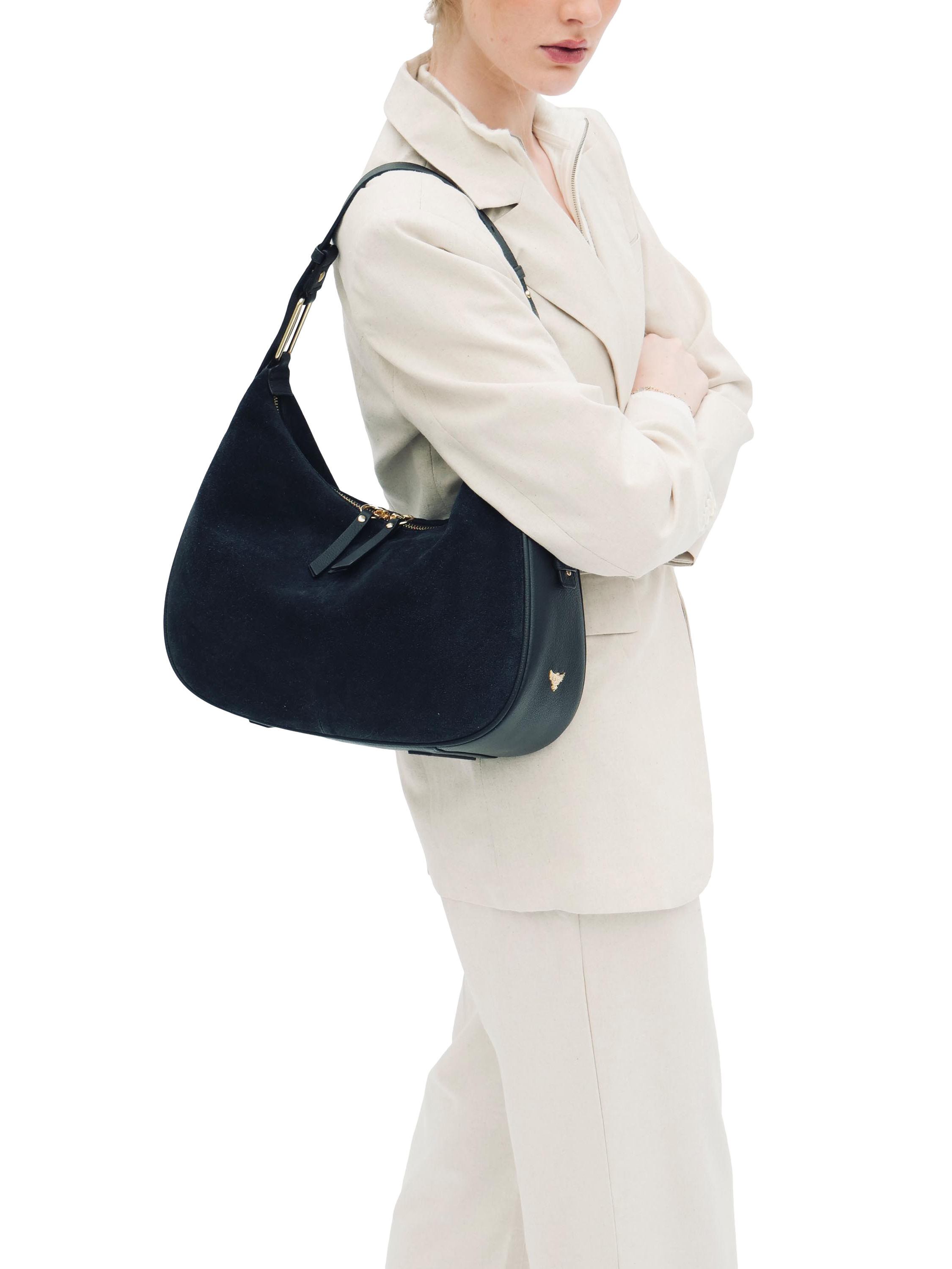 Product image 6 of 6, which shows Apatchy London Charlie Suede Shoulder Bag, Navy