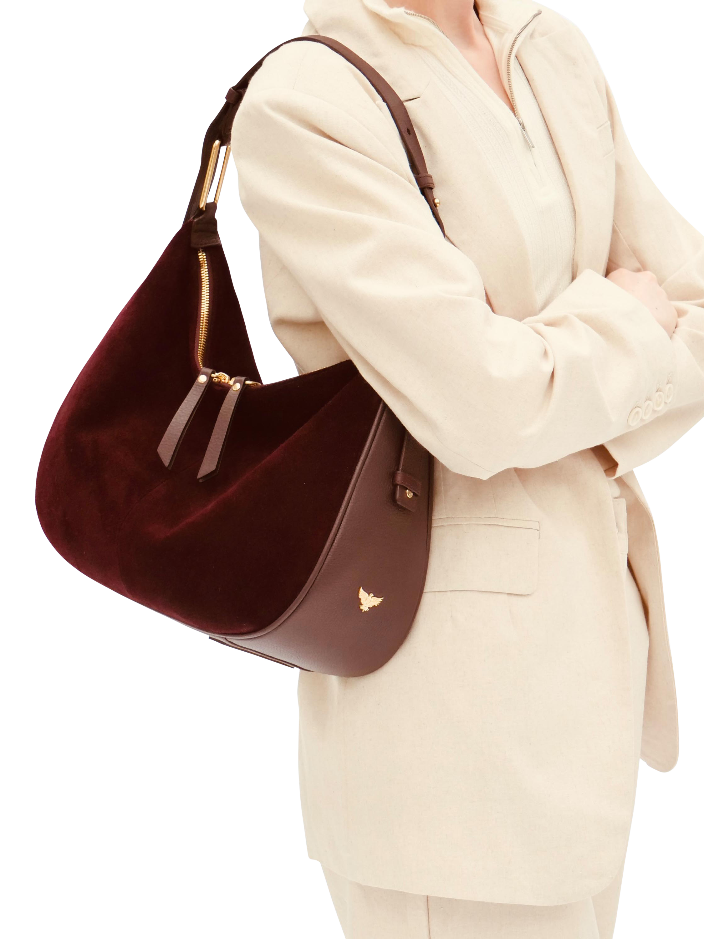 Product image 5 of 6, which shows Apatchy London Charlie Suede Shoulder Bag, Port
