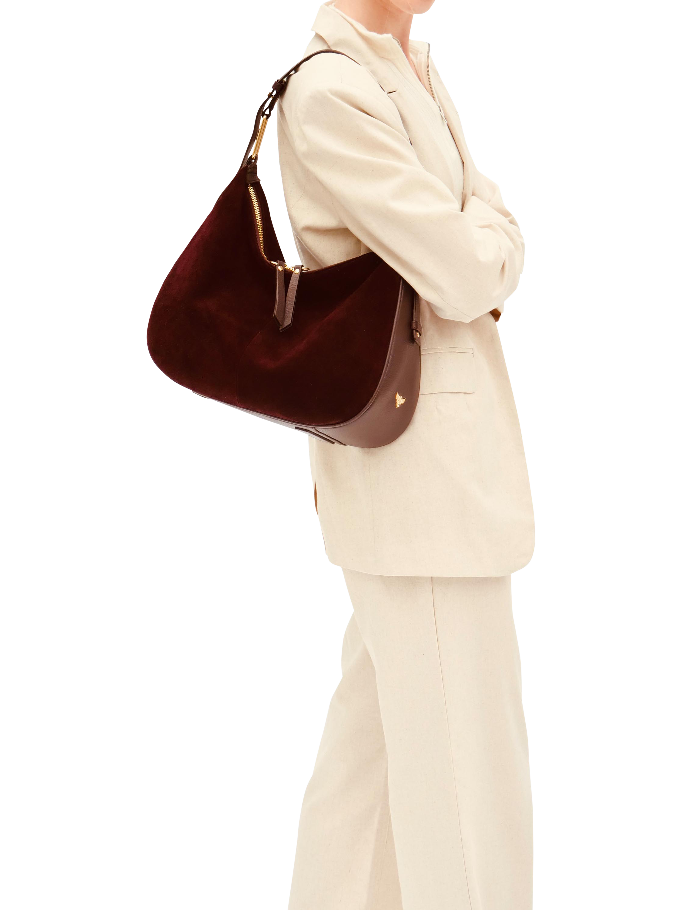 Product image 6 of 6, which shows Apatchy London Charlie Suede Shoulder Bag, Port