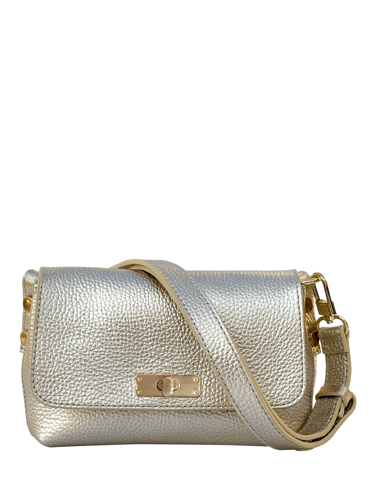 Product image 4 of 6, which shows Apatchy London Leather The Maisie Crossbody Bag, Gold
