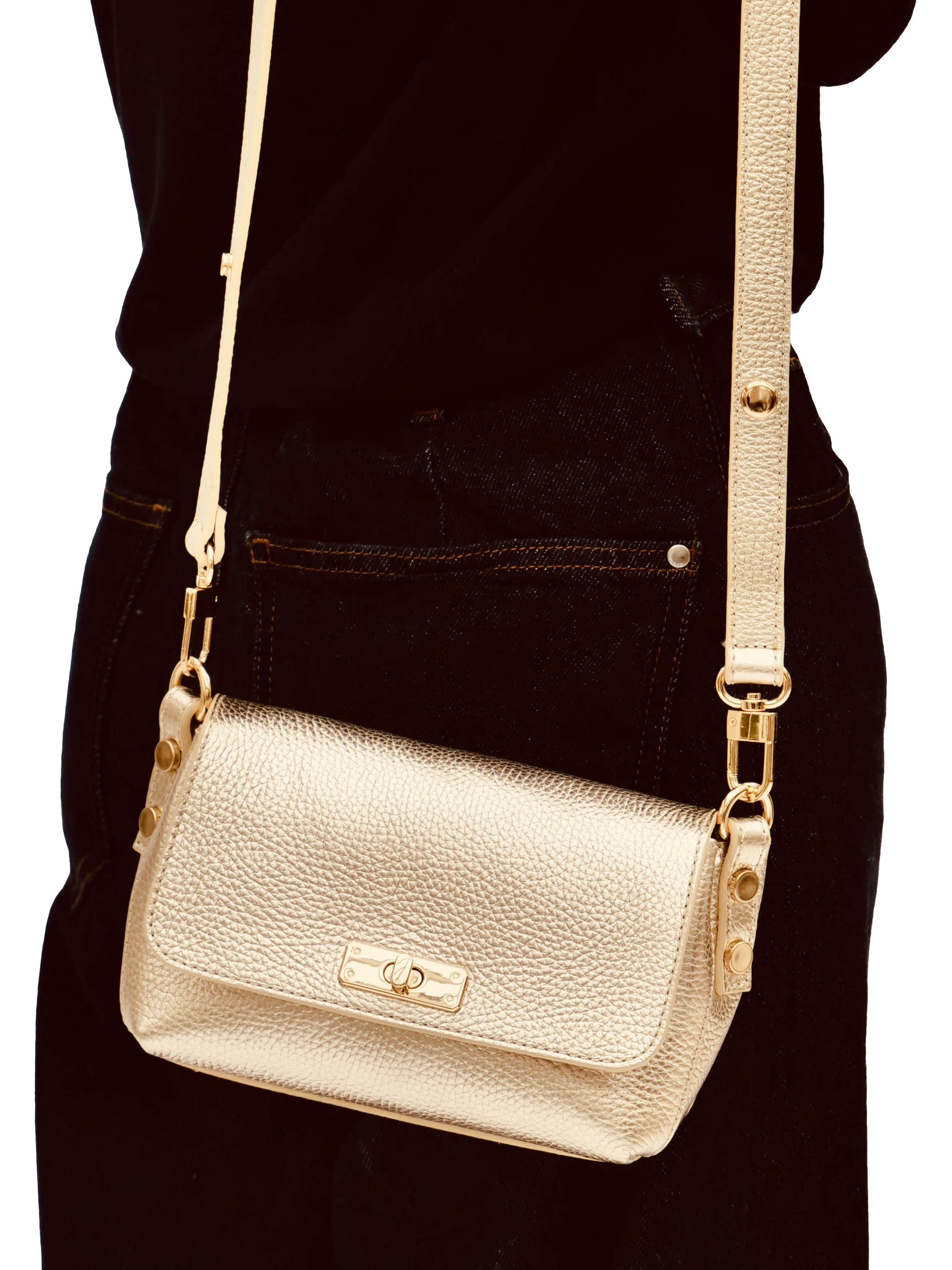 Product image 5 of 6, which shows Apatchy London Leather The Maisie Crossbody Bag, Gold