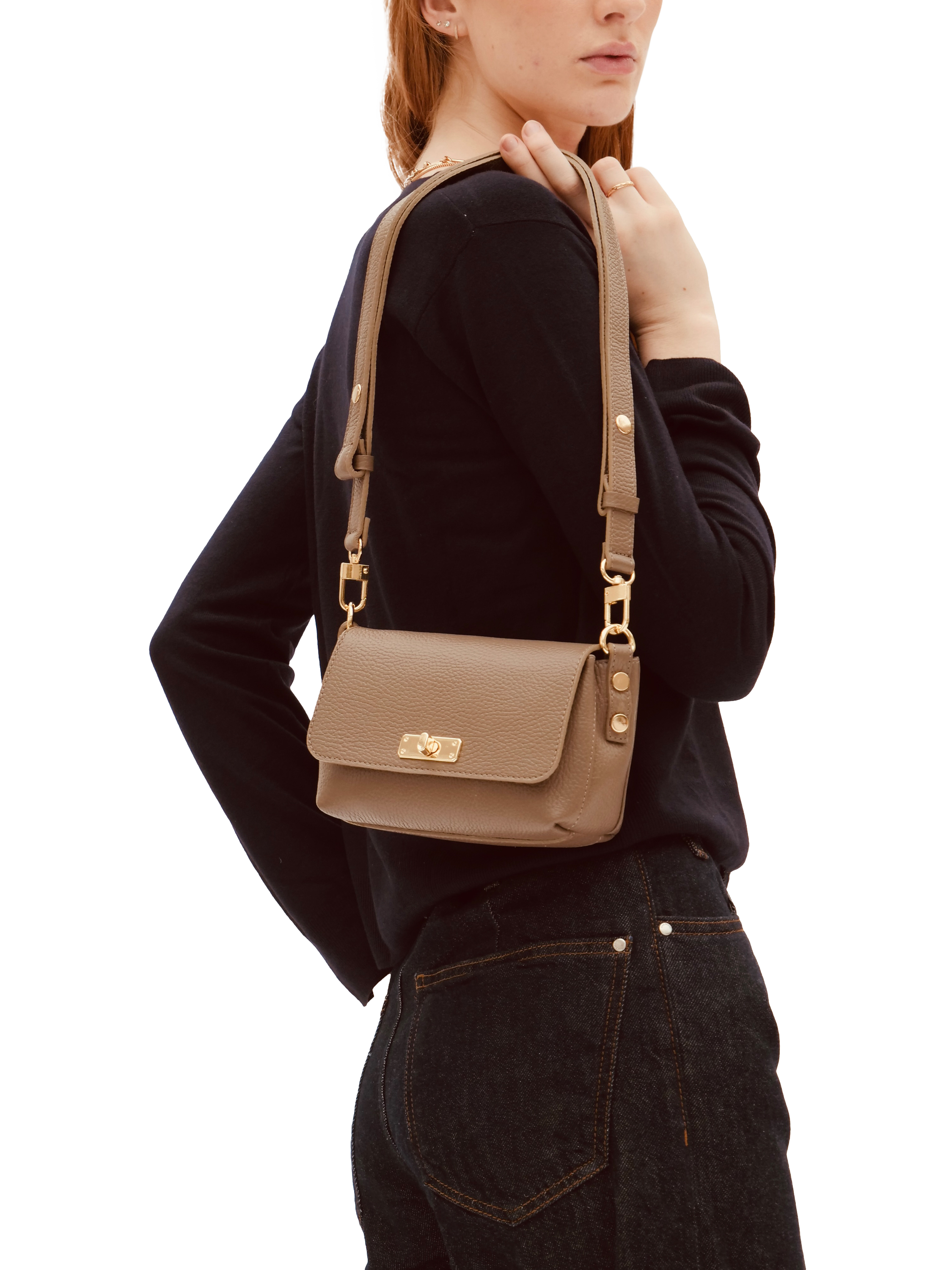 Product image 6 of 7, which shows Apatchy London Leather The Maisie Crossbody Bag, Mink