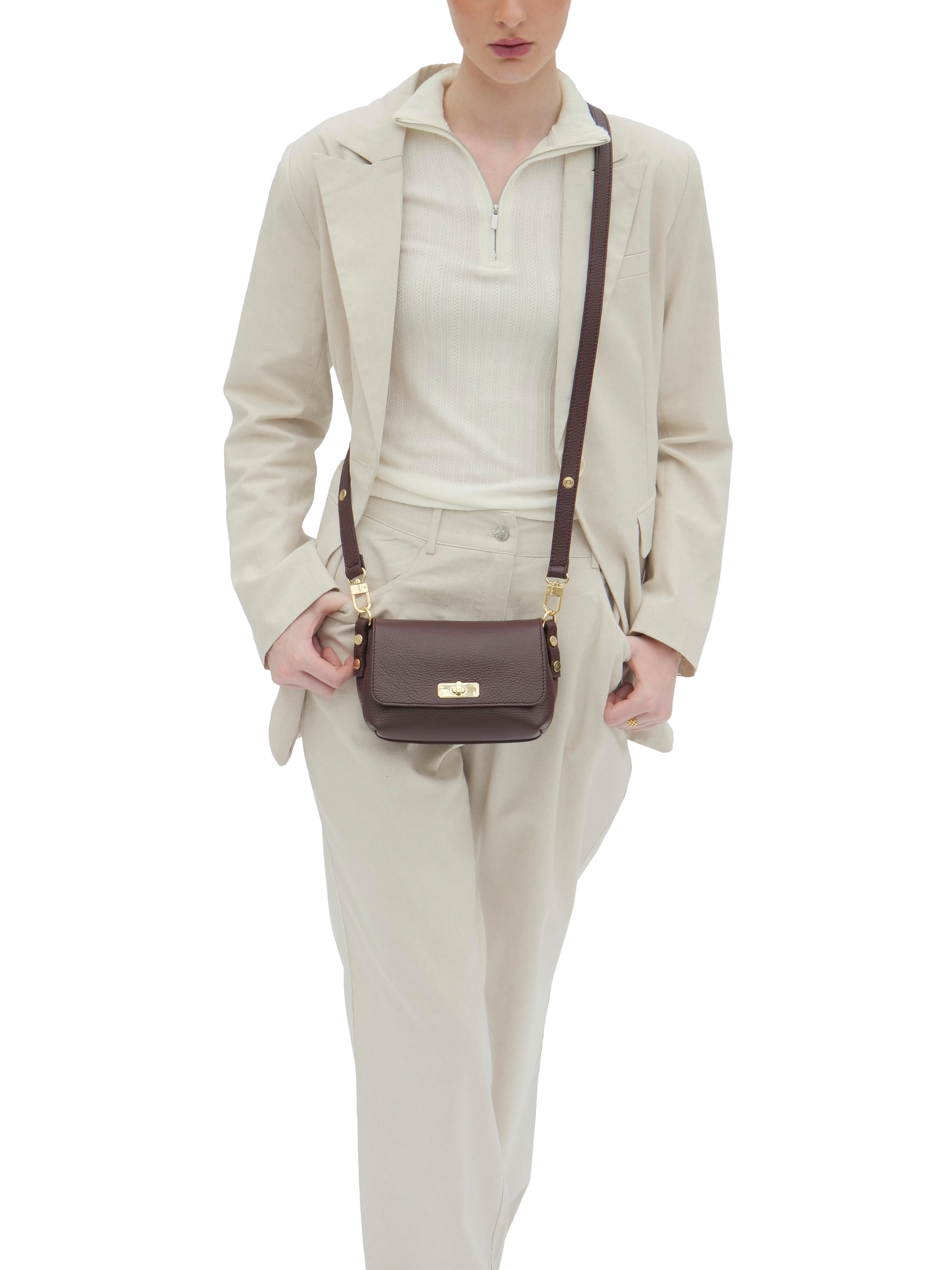 Product image 5 of 6, which shows Apatchy London Leather The Maisie Crossbody Bag, Port