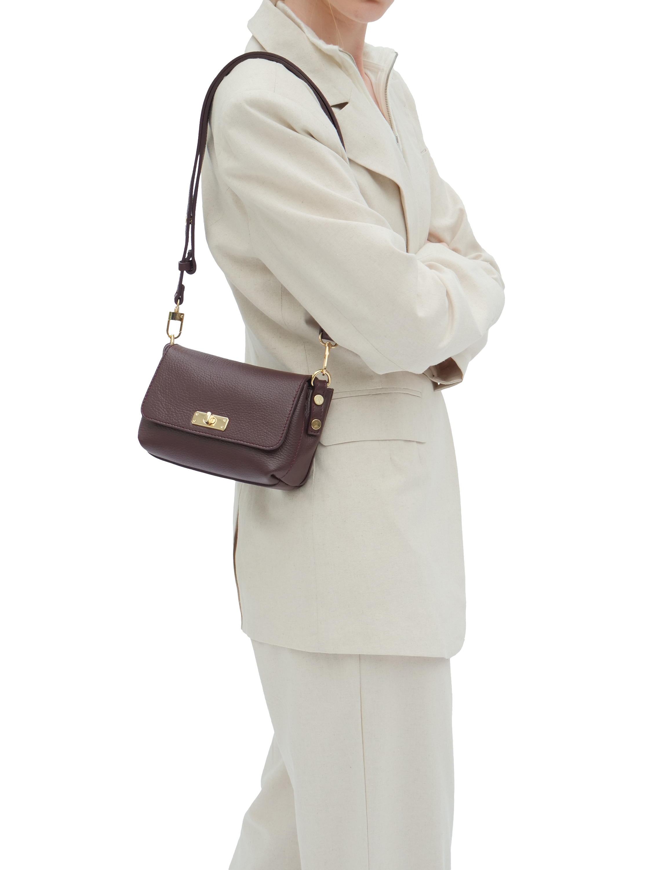 Product image 6 of 6, which shows Apatchy London Leather The Maisie Crossbody Bag, Port
