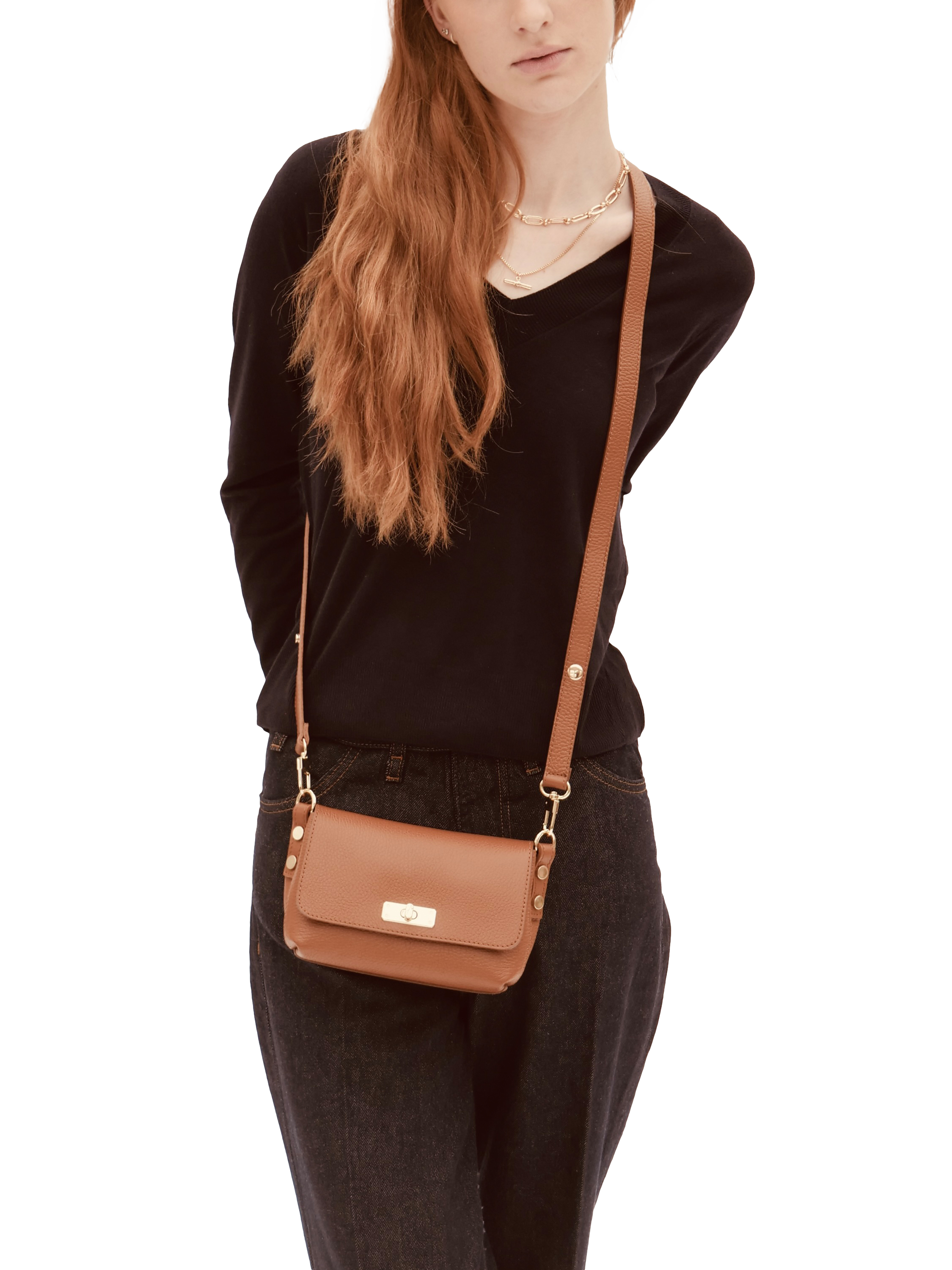 Product image 5 of 6, which shows Apatchy London Leather The Maisie Crossbody Bag, Tan