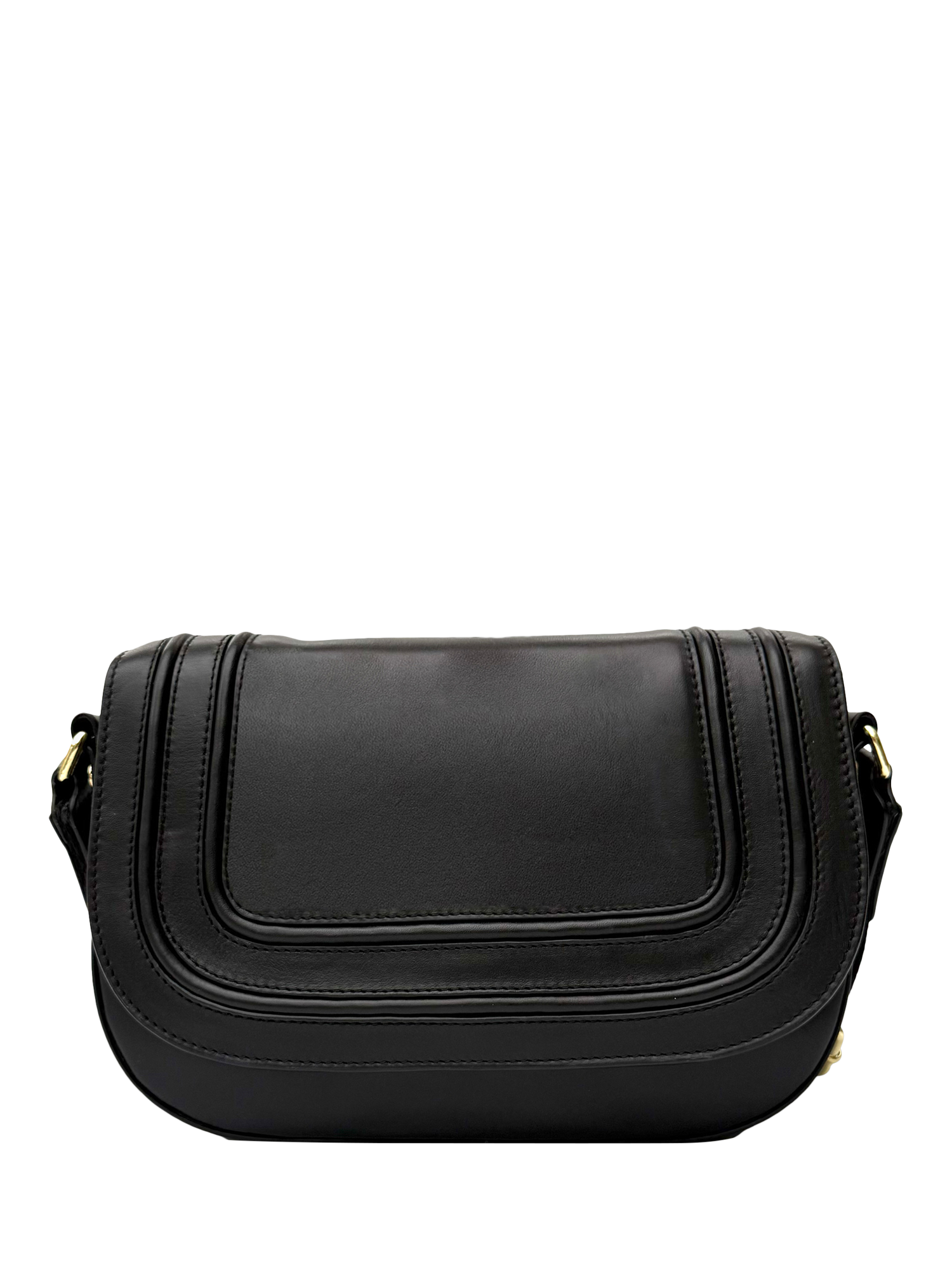 Product image 1 of 8, which shows Apatchy London The Mimi Midi Leather Cross Body Bag, Black