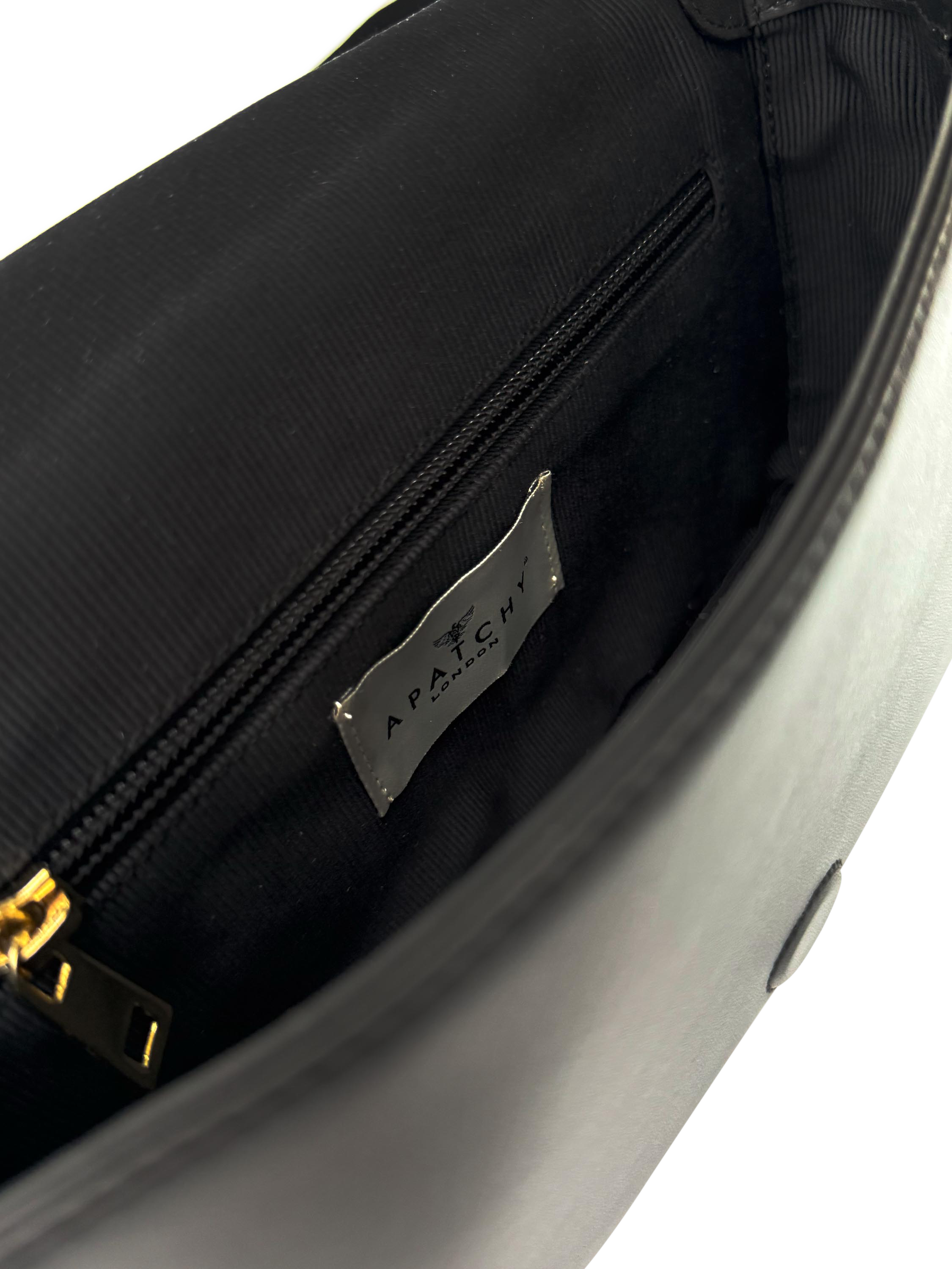 Product image 6 of 8, which shows Apatchy London The Mimi Midi Leather Cross Body Bag, Black