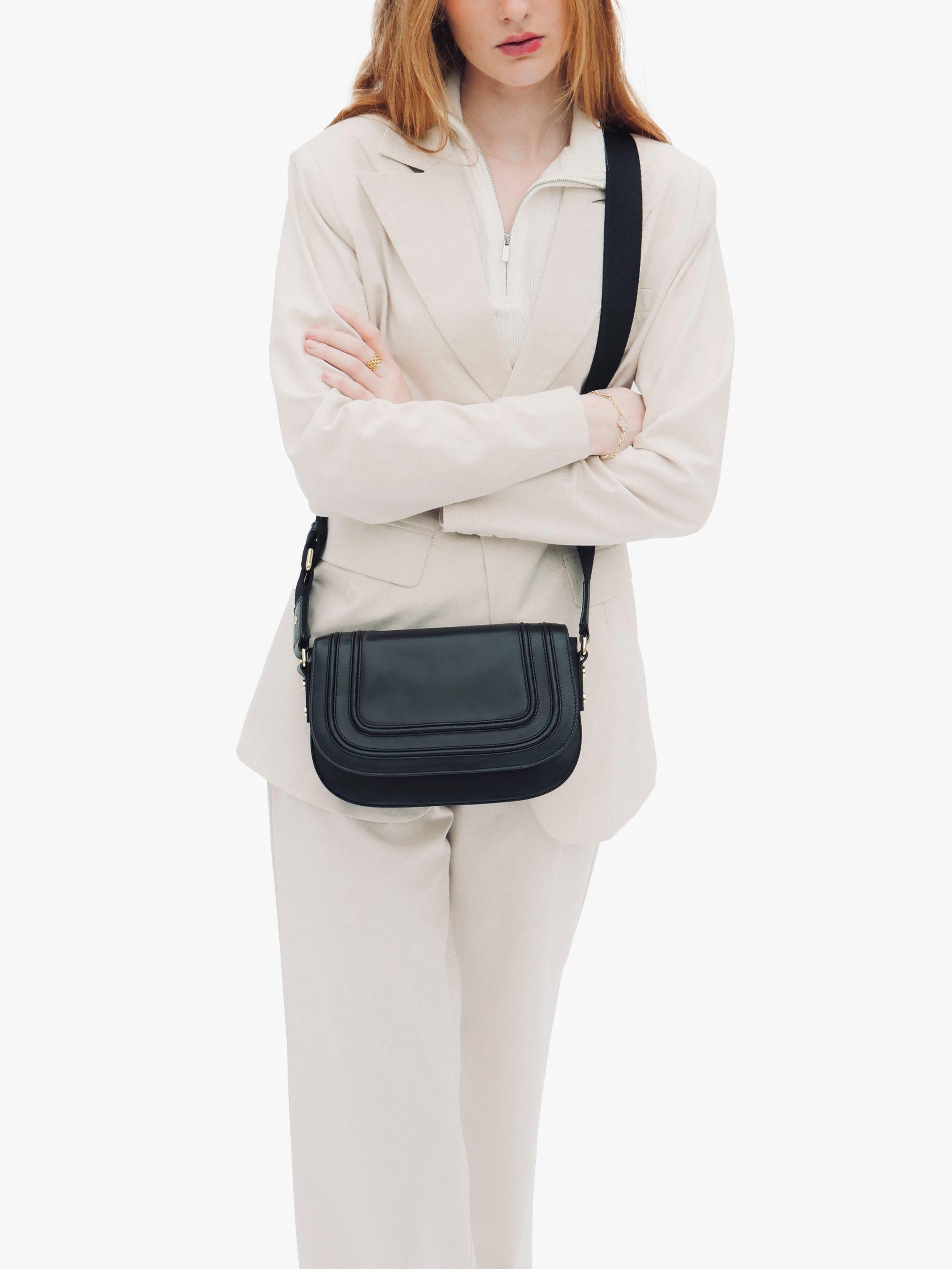 Product image 7 of 8, which shows Apatchy London The Mimi Midi Leather Cross Body Bag, Black
