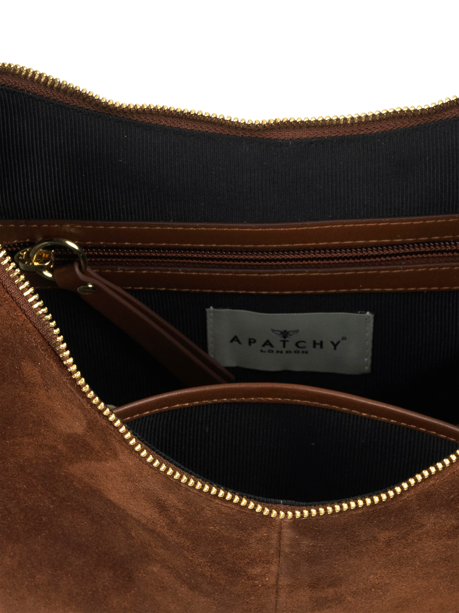 Product image 4 of 5, which shows Apatchy London Nora Suede Leather Shoulder Bag, Tan