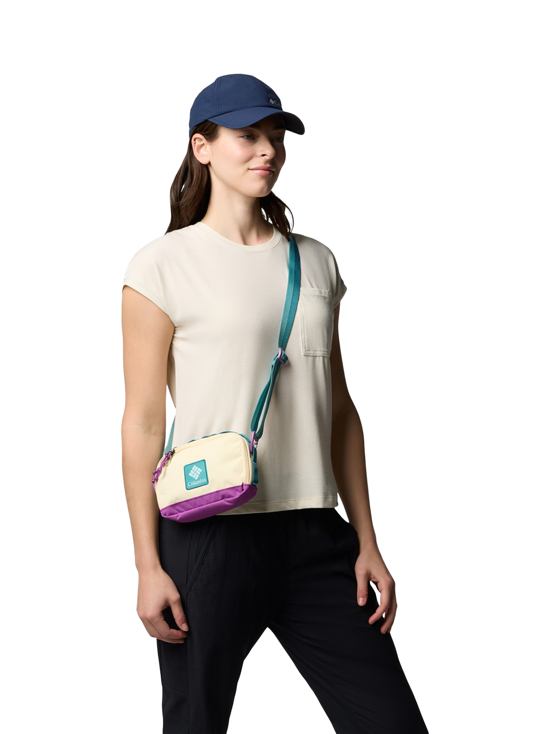 Product image 2 of 3, which shows Columbia Trail Traveler Crossbody Bag, Lemon Wash/Razzle