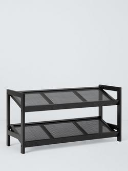 Poly Rattan and Bamboo 2 Tier Shoe Rack, Black, 