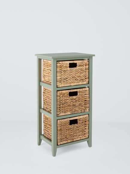 John Lewis Pine and Bulrush 3 Drawer Bathroom Storage Unit, Sage, Bulrush/Sage