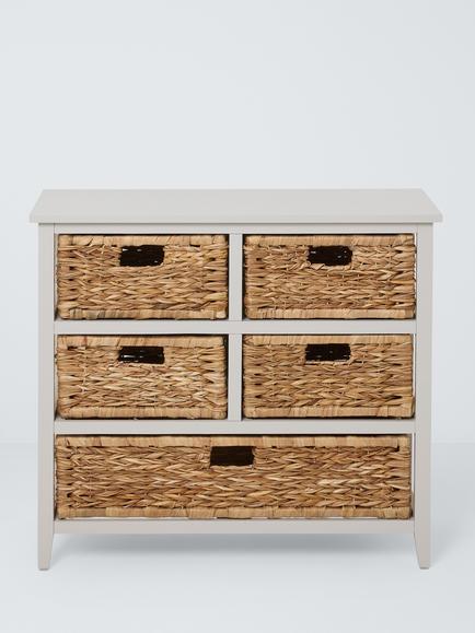 John Lewis Pine and Bulrush 5 Drawer Storage Unit, Linen - view 2, 