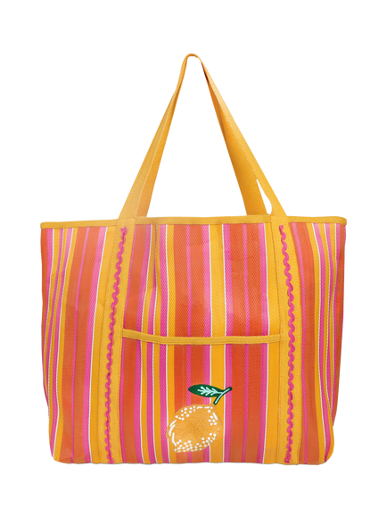Talking Tables Lemon & Striped Print Recycled Tote Bag, Multi, Multi