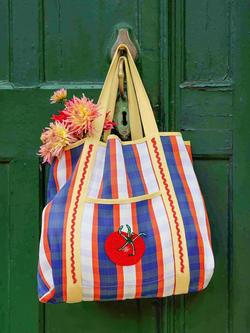 Talking Tables Tomato & Striped Print Recycled Tote Bag, Multi - view 2, Multi