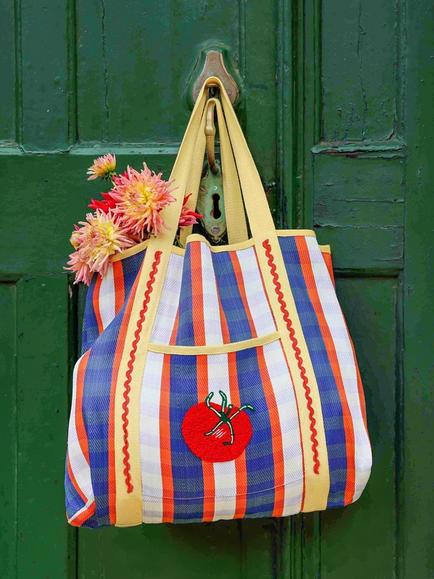 Talking Tables Tomato & Striped Print Recycled Tote Bag, Multi - view 2, Multi