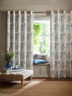 Laura Ashley Tenby Pair Lined Eyelet Curtains, Seaspray, Seaspray