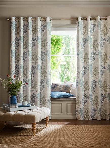 Laura Ashley Tenby Pair Lined Eyelet Curtains, Seaspray, Seaspray