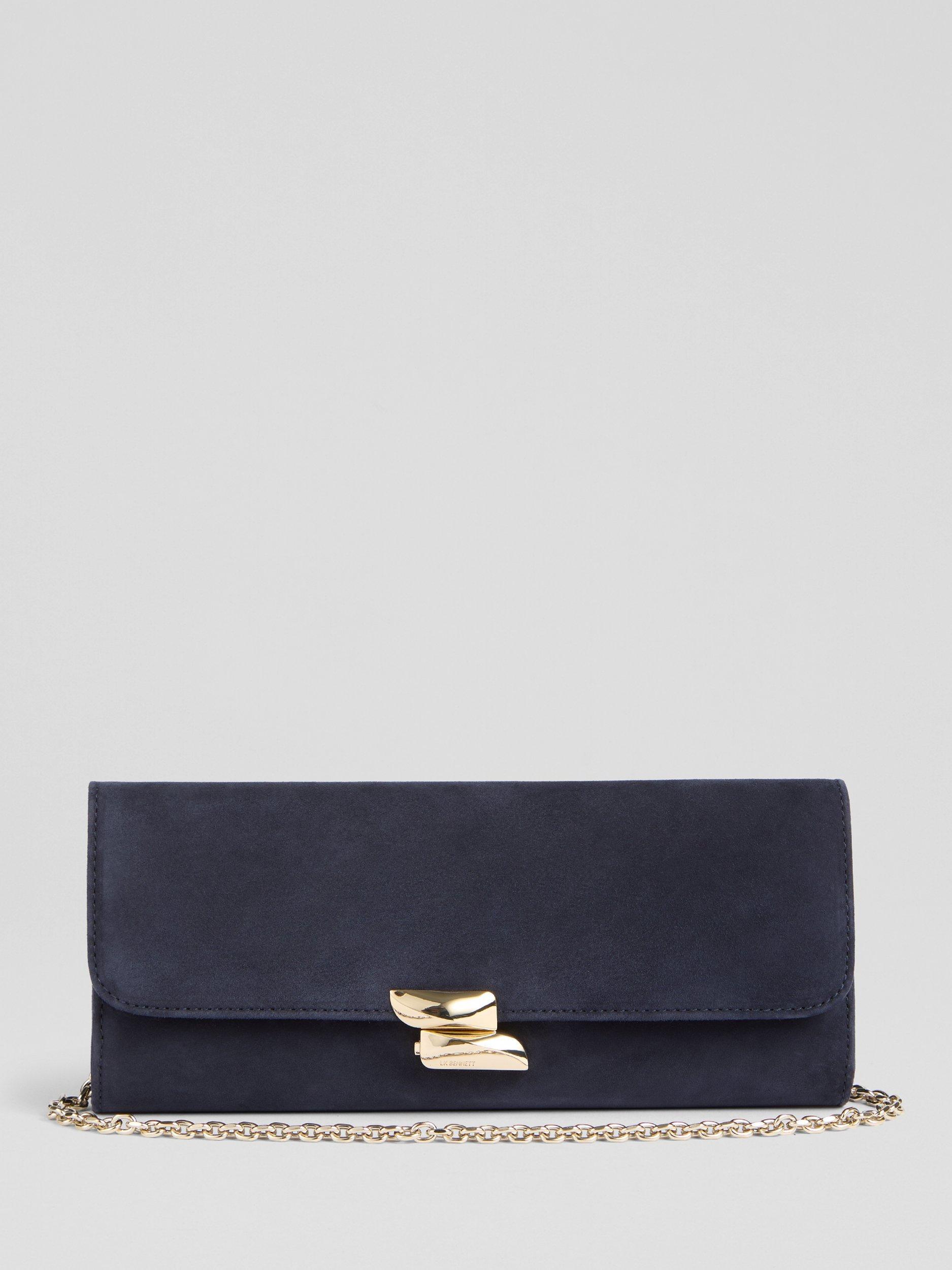 Product image 1 of 3, which shows L.K.Bennett Daisy Suede Clutch Bag, Navy