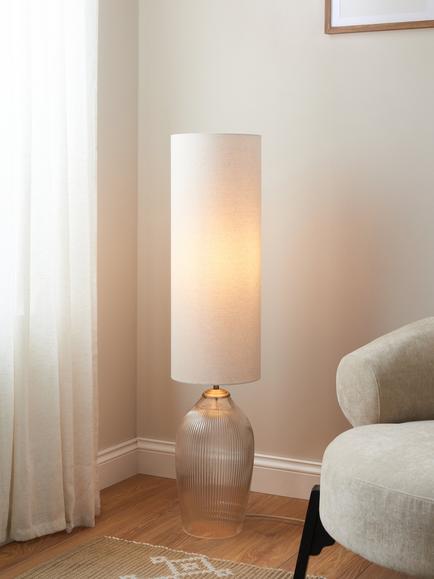 John Lewis Fulbrook Ribbed Glass Floor Lamp, Clear - view 2, Clear Glass