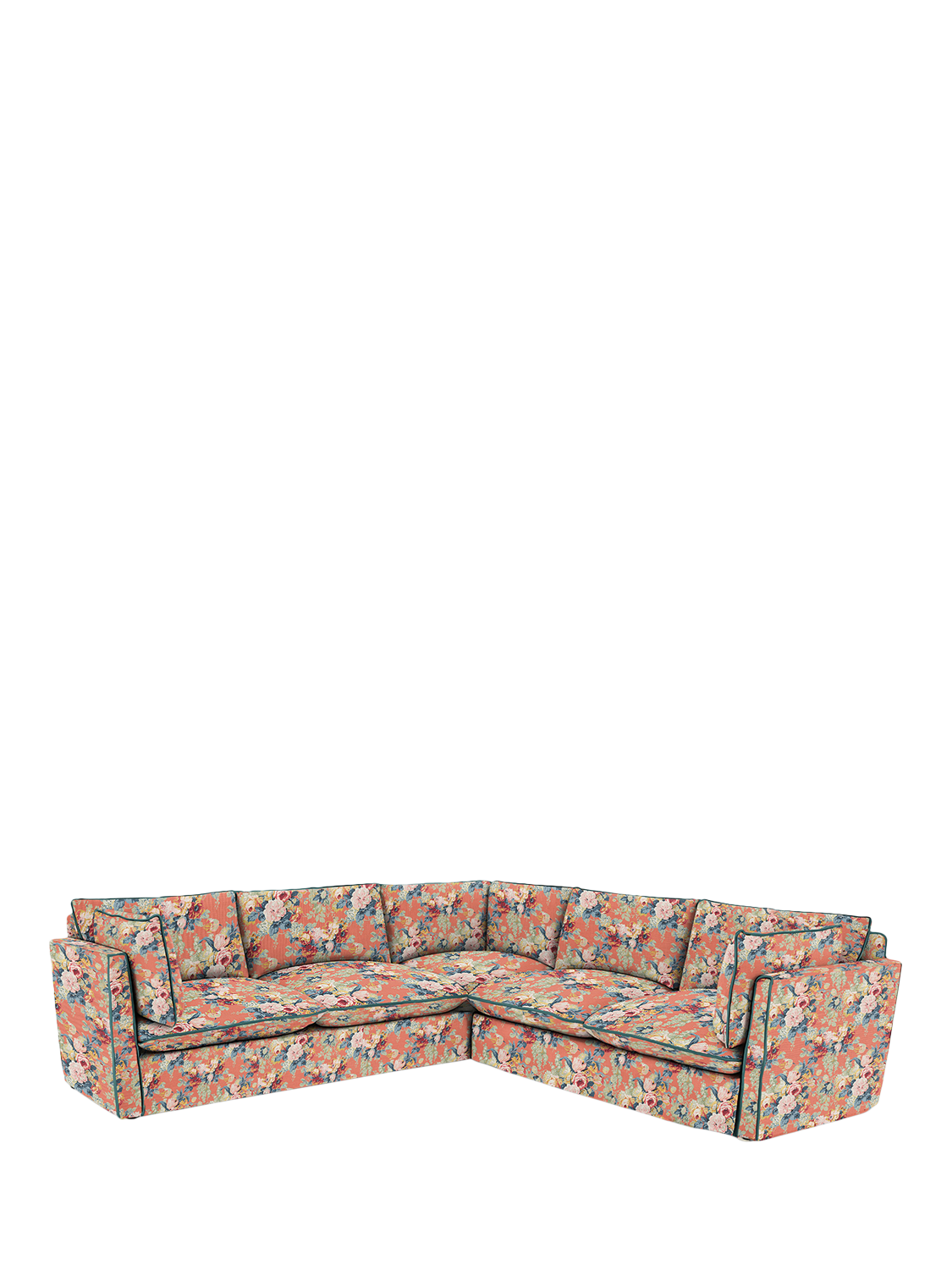 Cocobella Range, John Lewis x Sophie Conran Cocobella 5+ Seater Corner Sofa, Coral Orange with Lagoon Velvet Trim