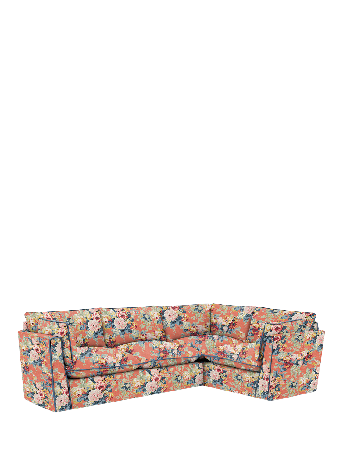 Cocobella Range, John Lewis x Sophie Conran Cocobella Medium LHF Corner Sofa, Coral Orange with Lagoon Velvet Trim